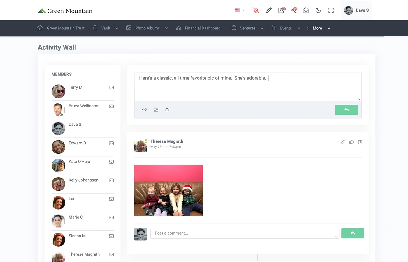 Summitas Activity Wall - real-time family office activity feed with updates, approvals, and collaboration