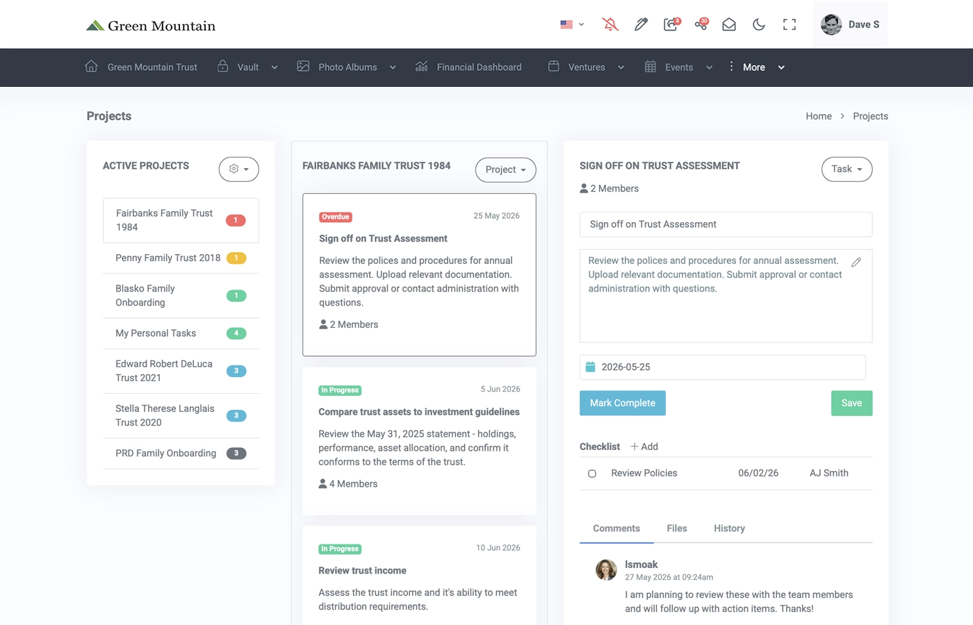 Summitas Projects - task management with trust assessments, workflow tracking, and team collaboration