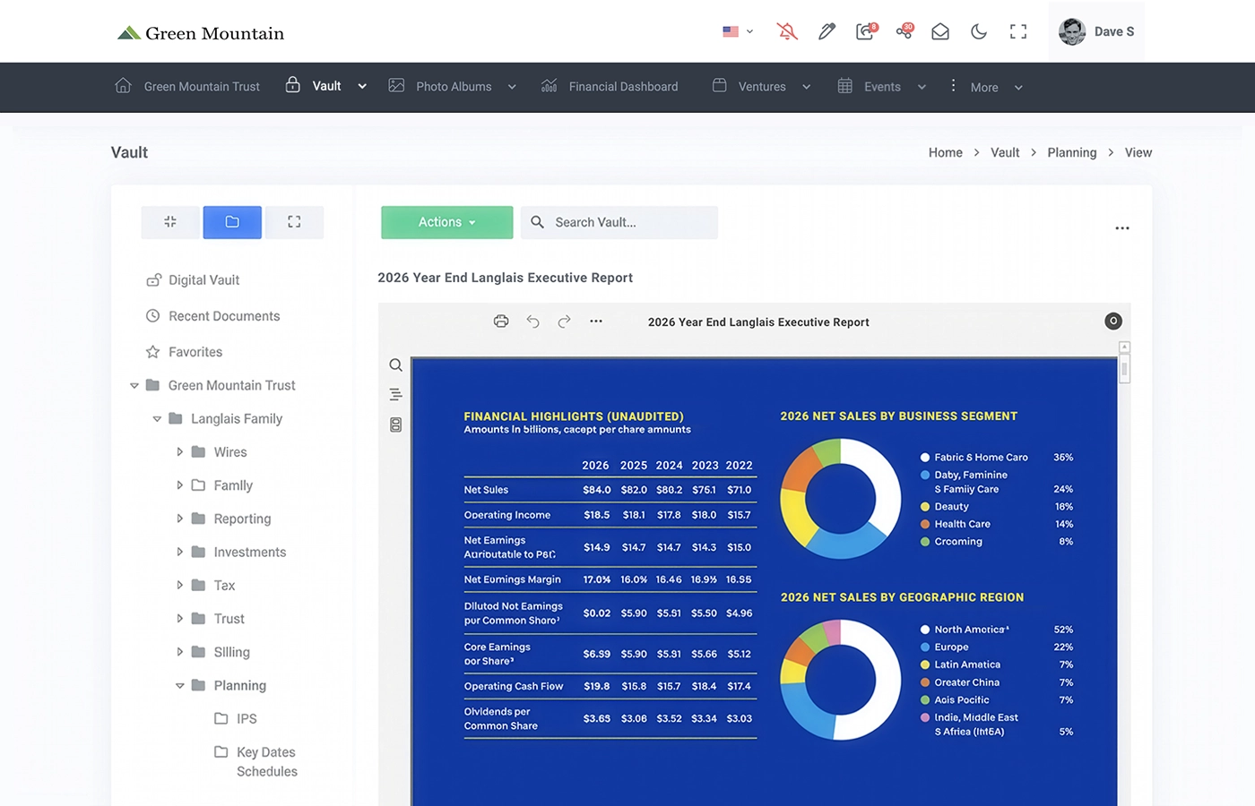 Summitas Digital Vault - encrypted document storage with folder tree, inline viewer, and granular permissions